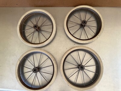 Set of 4 Vintage Buggy/Stroller 10'' Wire Spokes White Wall Wheels 3/8 Hub