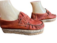 6.5 NOS Vtg 70s Shoes Jute Platform Heels Loafers Leather Slip On Delmar Romania