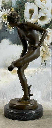 SIGNED DECOR BRONZE SCULPTURE CUBISM NUDE GIRL ABSTRACT MODERN ART STATUE FIGURE - Picture 3 of 7