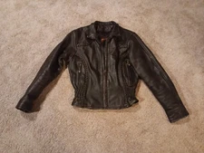 VINTAGE HOT LEATHERS MEN BLACK MOTO BIKER JACKET MOTORCYCLE LEATHER ZIPPER XS