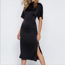 Nasty Gal High Neckline Feeling Fine Satin Dress