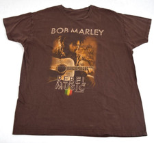 VTG Bob Marley T-Shirt Rebel Music Size M 00s Marley and Guitar Brown Tee c.2008