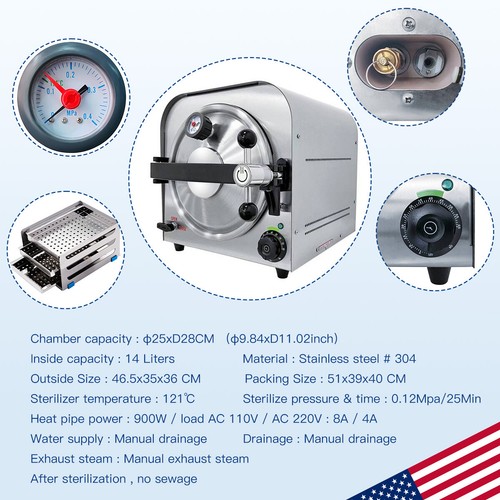 Sterilizzatore Autoclave Medicale Odontoiatrico 14L/18/22L Attrezzatura Sterilizzazione a Vapore - Foto 29 di 52