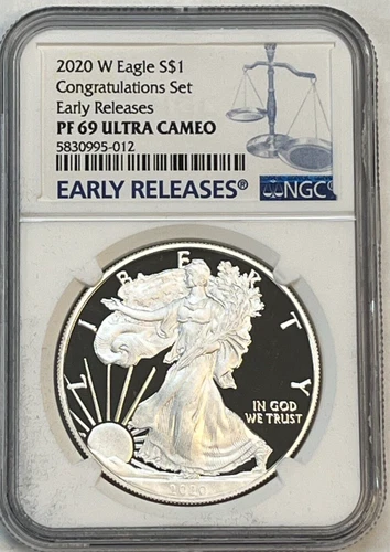 2020 W Proof American Silver Eagle NGC PF 69 Ultra Cameo Congratulations Set