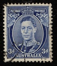 Australia 1937 1949 King George VI 3d Three Pence blue (light shade) SG168c Used