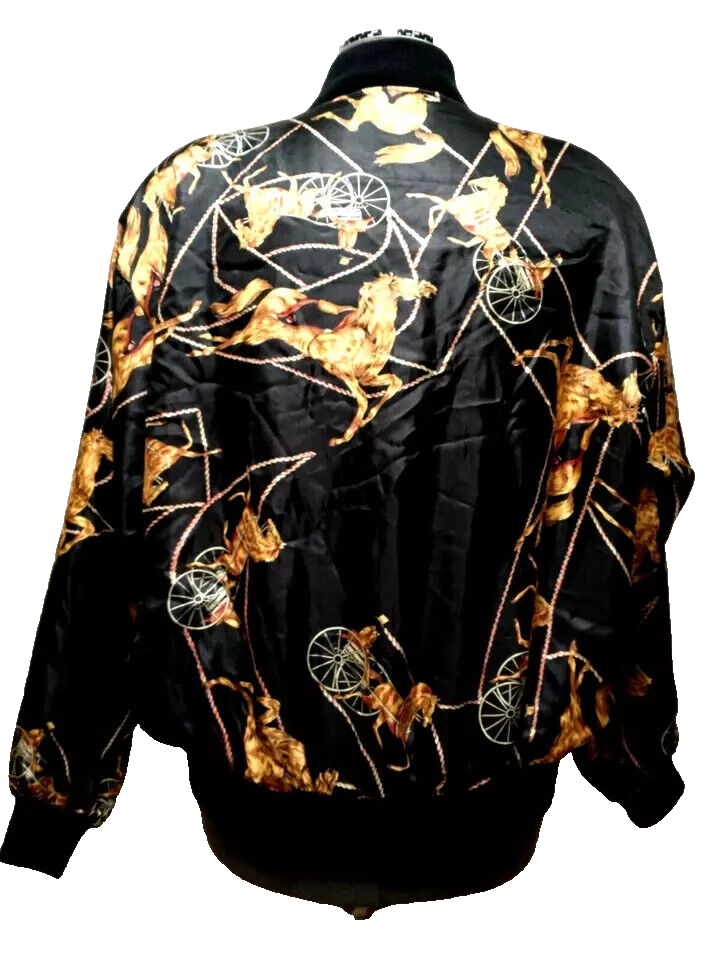 Vtg 90's Women's Unique 100% Satin Horse All Over Print