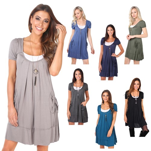 KRISP Casual Short Sleeve Ladies Dress 2 in 1 Women Tank Top Tee Plus Size Tunic - Afbeelding 1 van 43