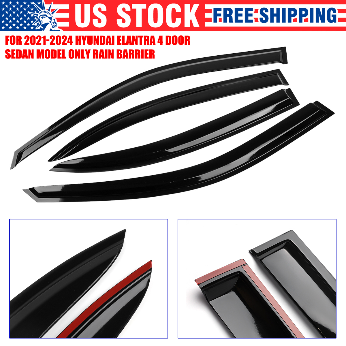 Out-Channel Window Vent Visor Rain Guard Deflector for Hyundai Elantra 2021-2024