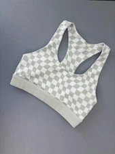 WILO the Label women's small green ivory checked racerback sports bra low impact