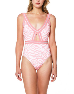 Sanctuary Kitty Pink Contrast-Trim Cutout One Piece Swimsuit L26042 Size Medium