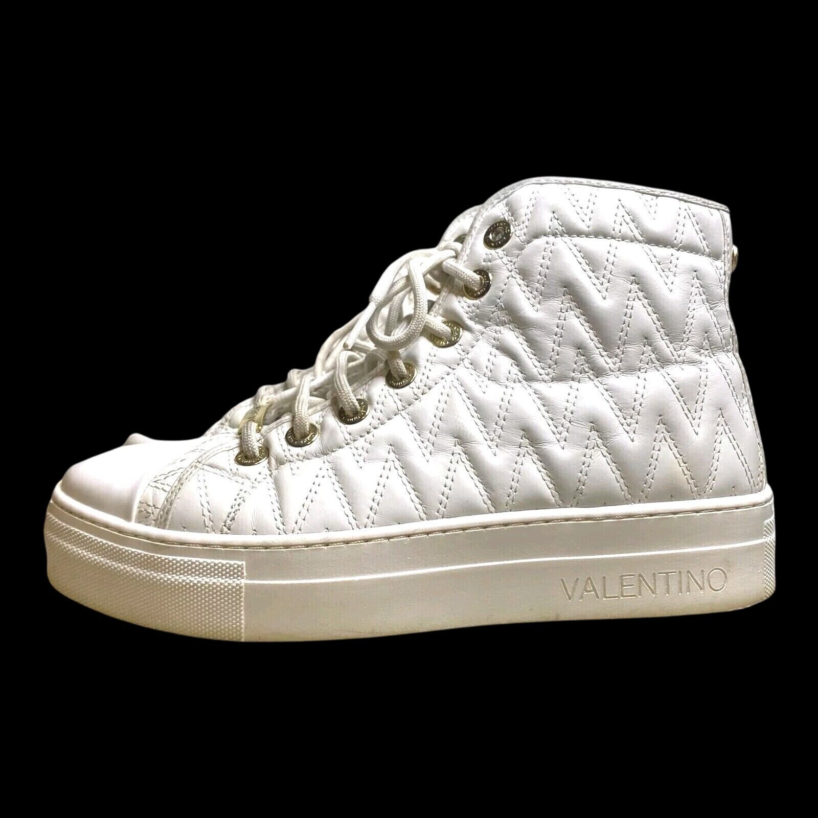 Valentino By Mario High Top Sneakers Women’s Sz 8.5 Made In Italy White Leather thumbnail 6
