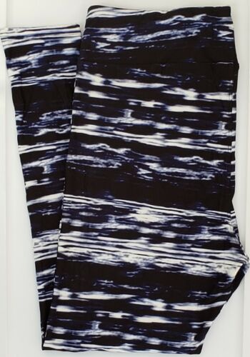 OS LuLaRoe One Size Leggings Cute Black Blue Tie Dye Stripes NWT G43 - Picture 4 of 6