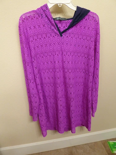 NWT Title Nine Laser Cut Tunic Swim Beach Cover Up Hooded Lined Dress Sz XL