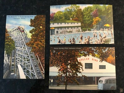 Rocky Springs Park Vintage Postcard, Lancaster PA set of 3 coaster pool skate 
