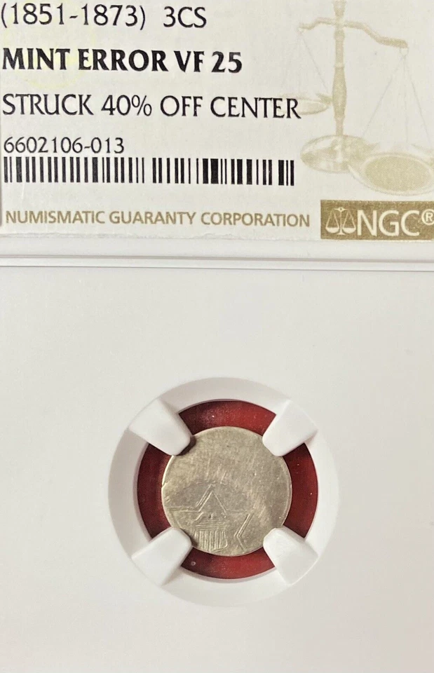 3 CENT SILVER STRUCK 40% OFF CENTER NGC VF-25 MINT ERROR! - Image 3 of 3