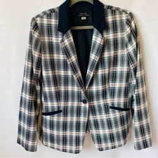 Tahari Classic Plaid Blazer Arthur S. Levine - One Button, Faux pockets -Size 10