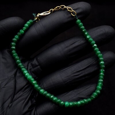 26,00 kt attraktives einzigartiges Design grüner Onyx facettierte Perlen Armband VK 69 E640