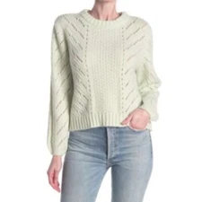 Elodie Sweater Crew Neck Pointelle Pullover Sage Green Oversized Women's S NWT