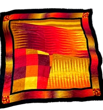 Woman's large square Silky scarf 55 in by 54 in. fringe metallic colors