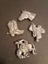 Lot Of 4 Vtg Button Covers Silver Tone Cowboy Western Boots Hat Saddle Horse