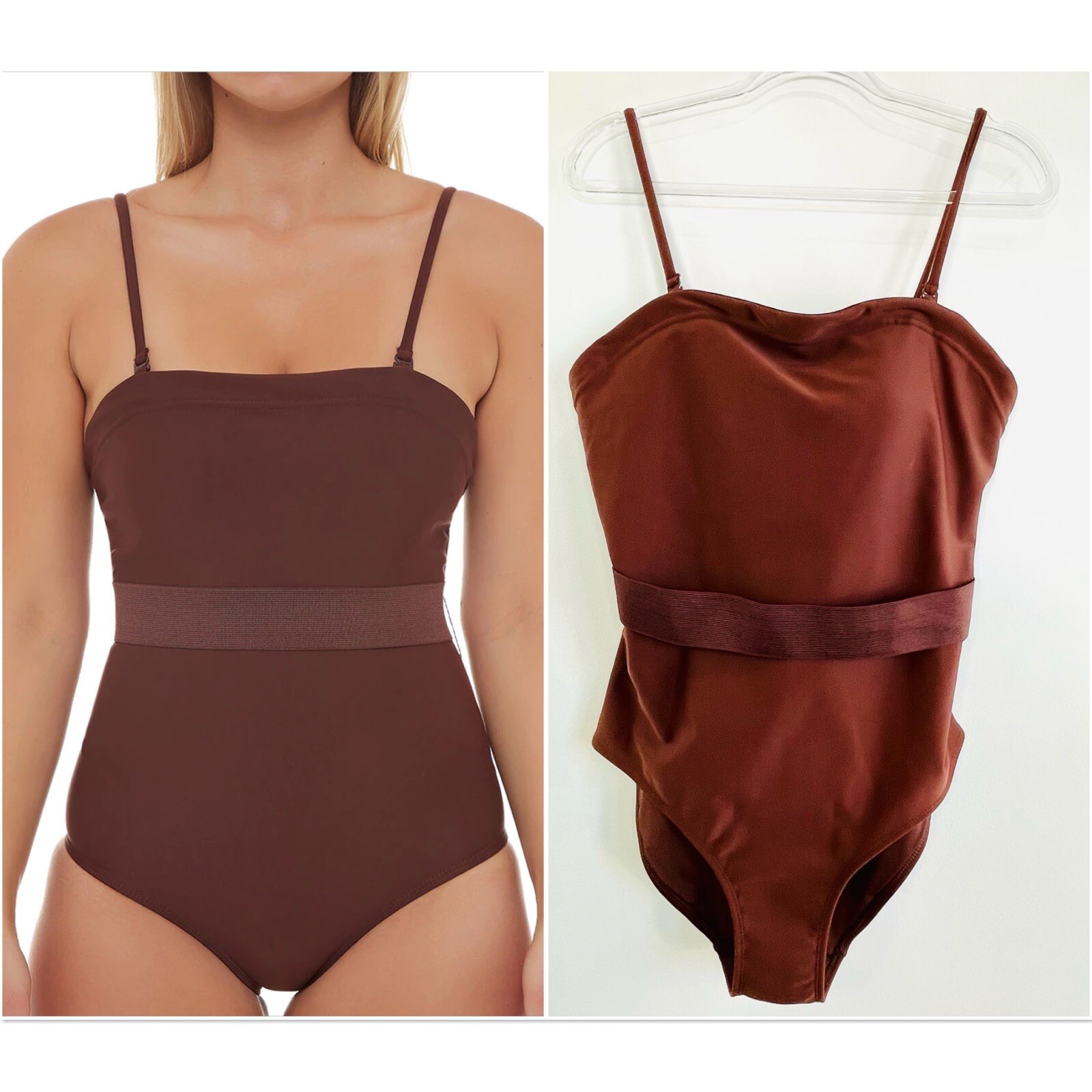 Bethenny XL 16 Cocoa One Piece w/ Removable Strap Belt Swimming Costume NWT