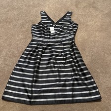 NEW J Crew Black Gray Stripe Sleeveless Pockets Sz 12 Fit & Flare Dress
