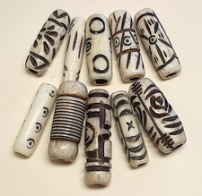 Buffalo Bone Beads, Asst Carved, 10 Pcs, Average 23 mm, White, Avg 2.5 mm Holes