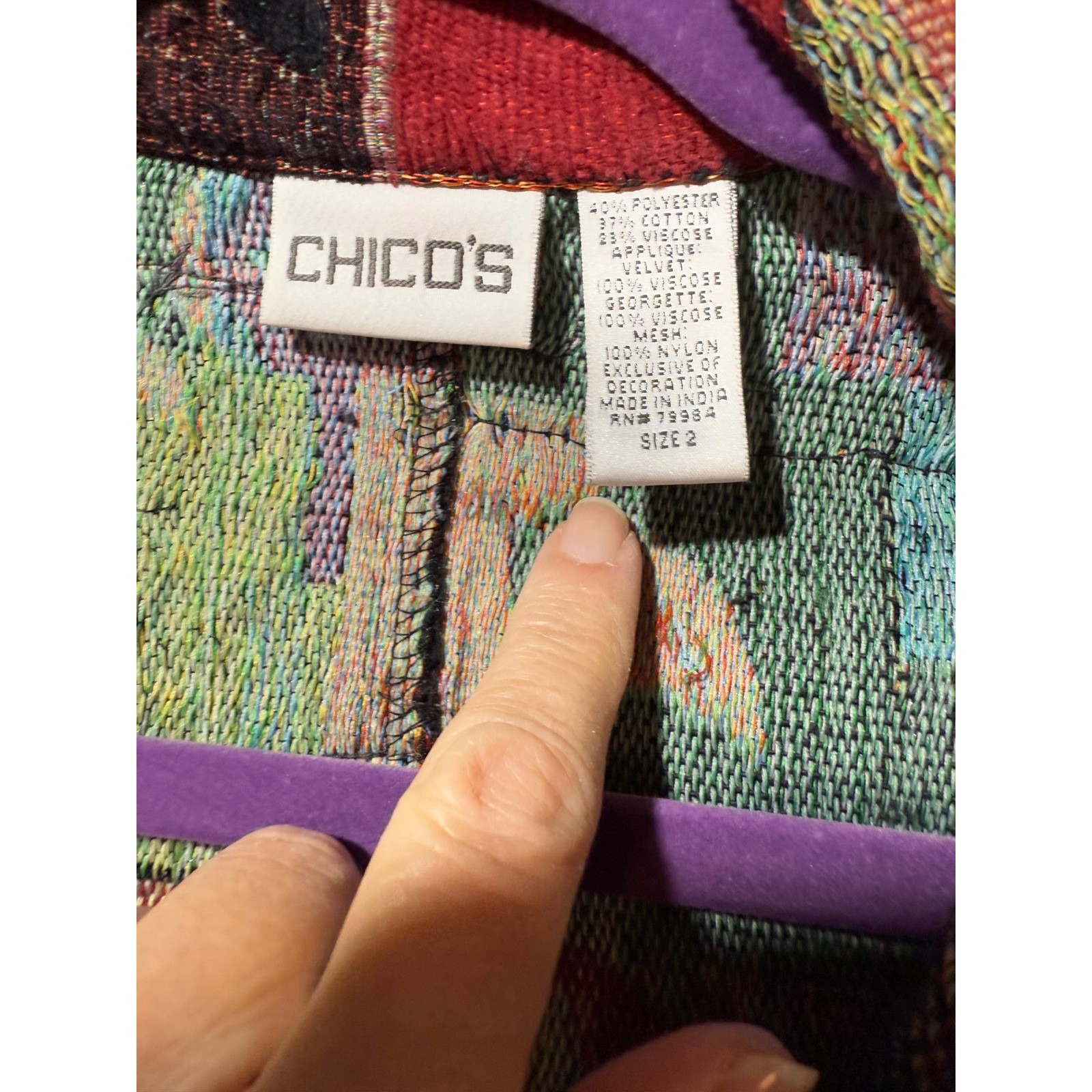 Chicos Patchwork Jacket Textured Embroidered Sequ… - image 7