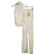 MESHKI 2-piece Cream Satin Boianca Twist Back Top And Trousers Set UK XS