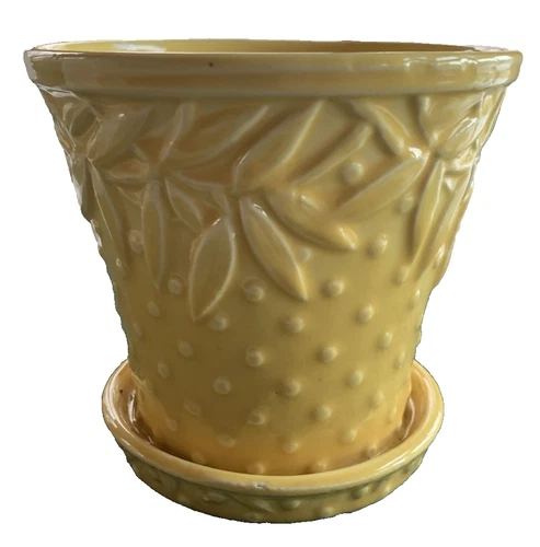 Vintage Nelson McCoy Pottery Hobnail Leaf Planter w/Saucer 1940s