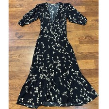 Flynn Skye Elsie Tulip Midi Dress - Black - Size Small Edgy Modern Elegance