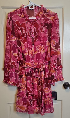 Donna Morgan Women's Long-Sleeve A-Line Ruffled tiered Pink SZ 12 NEW MSRP $148