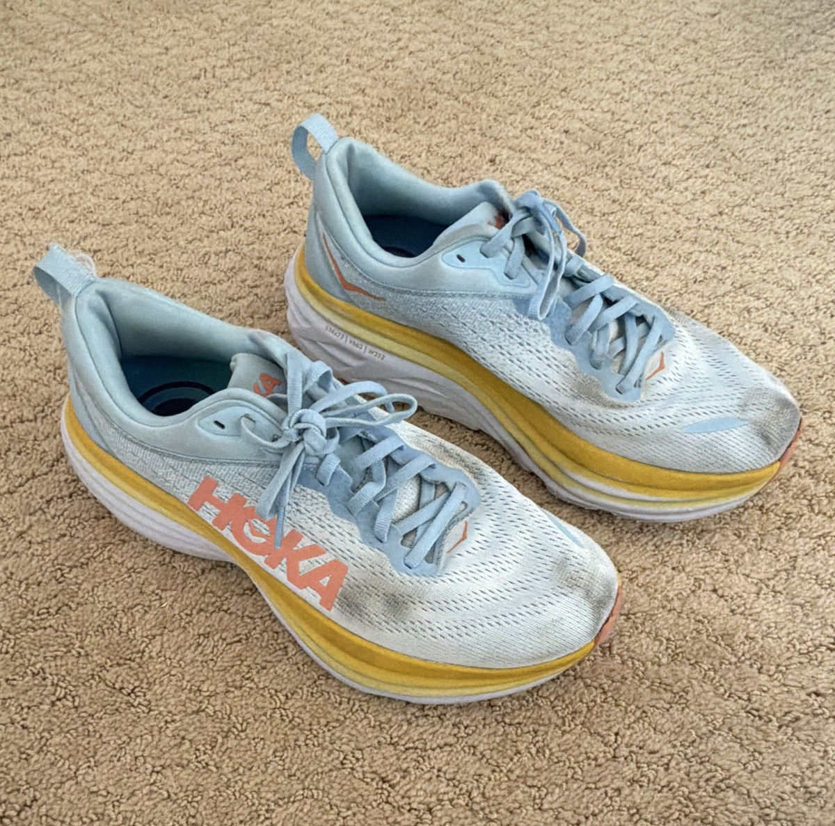 HOKA Bondi Running Shoes Athletic Sneaker Low Top Lace-Up Light Blue/White