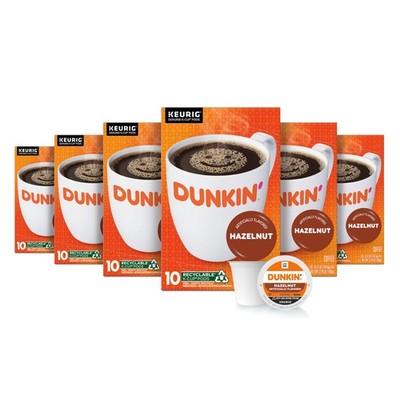 Dunkin' Hazelnut Flavored Coffee, 60 Keurig KCup Pods,10 Count Pack of 6