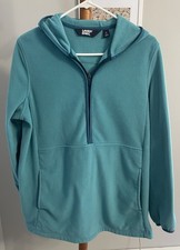 Women s Lands End Teal Green/ Blue 1/2 Zip Hooded Fleece Sz Large 14/16