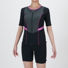 Mizuno Women  s Aqua Fitness Two-Piece Swimsuit Front Zip Black/Pink 2025SS