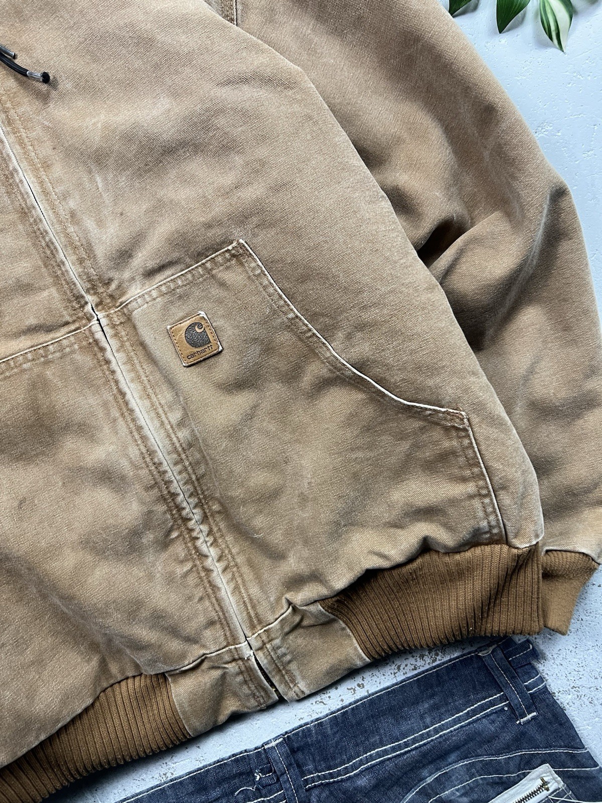 carhartt active jacket beige fullzip embroidered workwear - L image 5