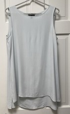 Eileen Fisher Silk Georgette Crepe Ballet Neck Long Tank Women's Small Pale Blue