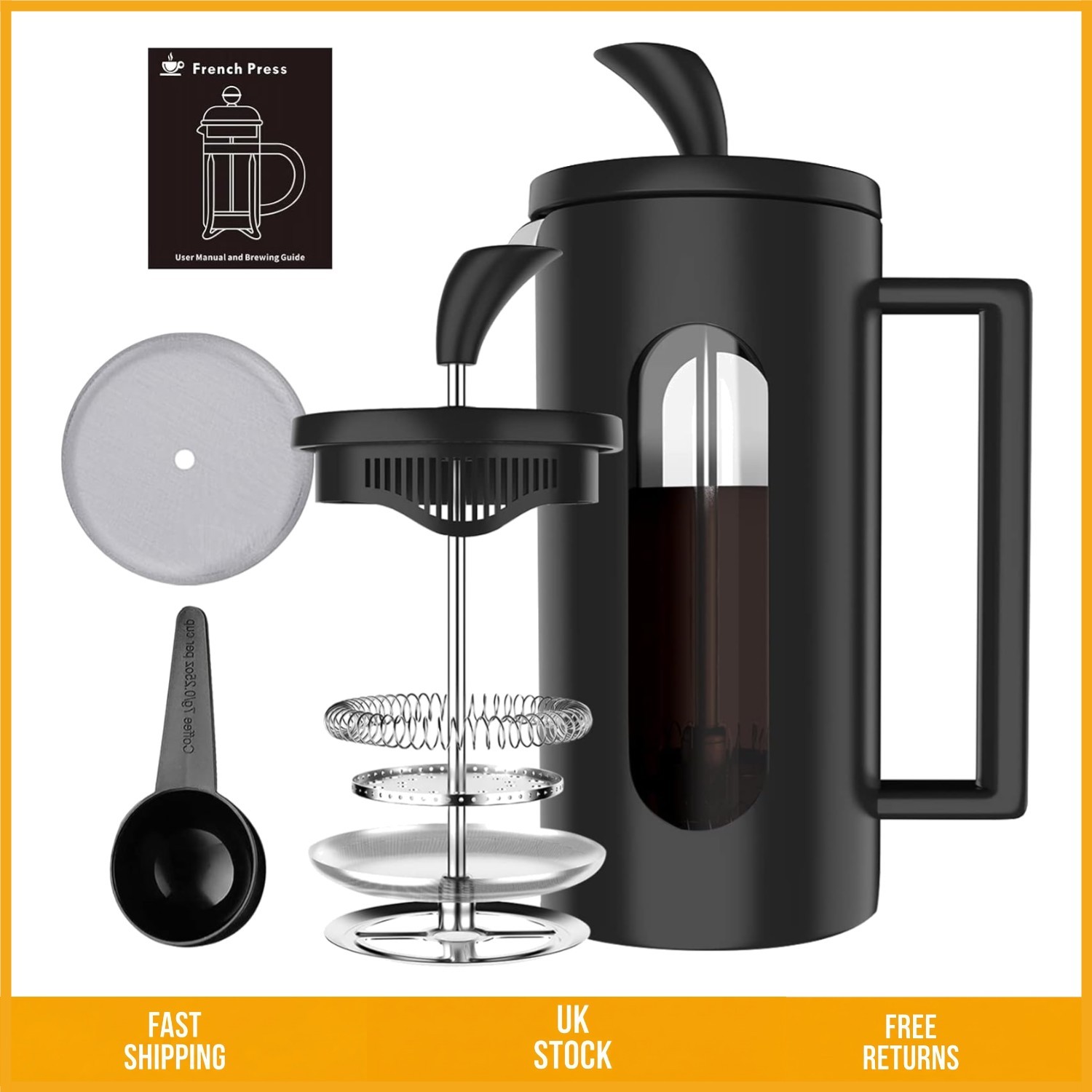 Elegant Borosilicate Glass French Press Coffee Maker Cafetiere 600ml 4 Cup