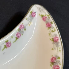 Schumann Bavaria Crescent Plate Pink Rose Garland Gold Trim Cresent 7”