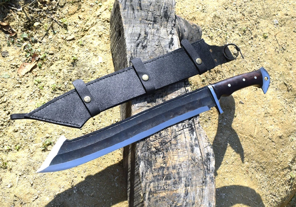 Machete hecho a mano Nepalí/Kukri MUkti hoja de acero al carbono de 17", mango Full Tang Foto 3 de 4