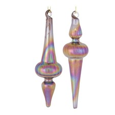 Irredescent Glass Finial Drop Ornament Set of 12 