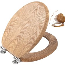 WC-Sitz Holz, antibakteriell, Soft Close, verstellbar, Eiche, Oval, leicht zu...