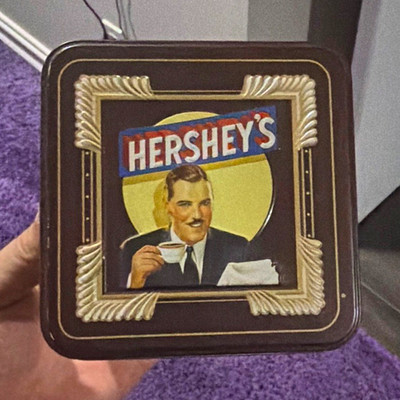 Hershey's Brown Candy & Nuts Advertising Tin Box w/ Lid Mr. Goodbar Graphics