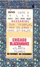 Tony Esposito Win #345 Ticket 3-23-1980 Flames Hawks Grant Mulvey 2G#98👀🔥