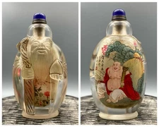 Collection Chinese Old Beijing Glaze Inside Painting Sika Deer Snuff Bottle Art