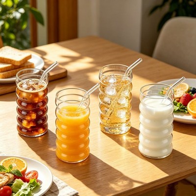 4x Trinkgläser mit Glas Strohhalm Kaffeegläser Bubble Gläser Matcha Gläser 500ml