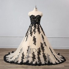 Vintage Black Champagne Lace Wedding Dress Bridal Gown 32-60 Plus Size