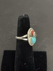 Vintage Native American Effie C Zuni Snake Ring Sterling Silver Turquoise Coral — photo 3
