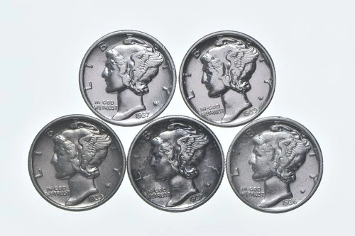 High Grade Lot 1937 1939 1939 1937 1936 Mercury Dime Collection *572
